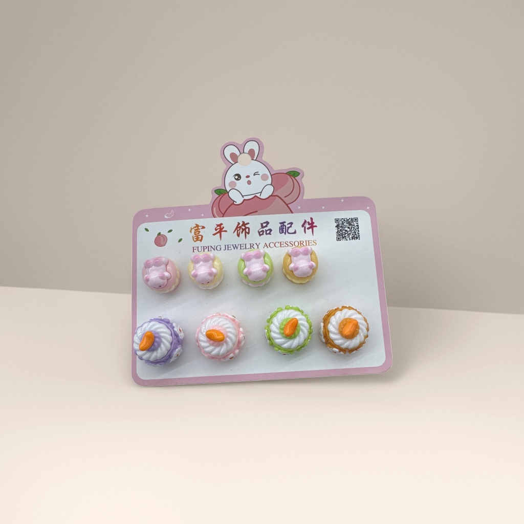 粉色甜点造型饰品配件八款套装 兔子图案装饰卡片 Specification image