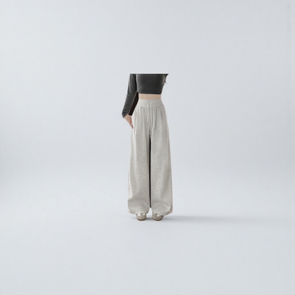 White and gray wide-leg pants for women, high-waisted and slimming casual trousers details Picture