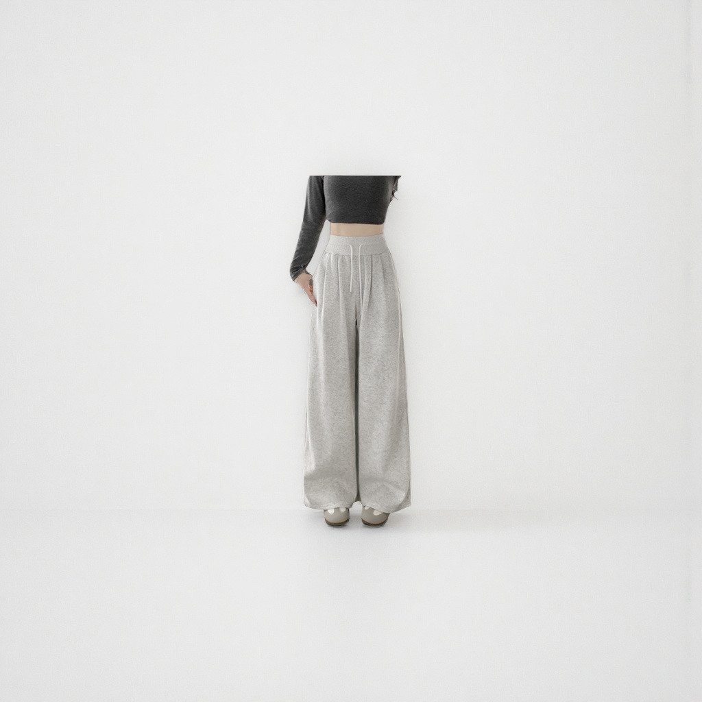 White and gray wide-leg pants for women, high-waisted and slimming casual trousers Specification image