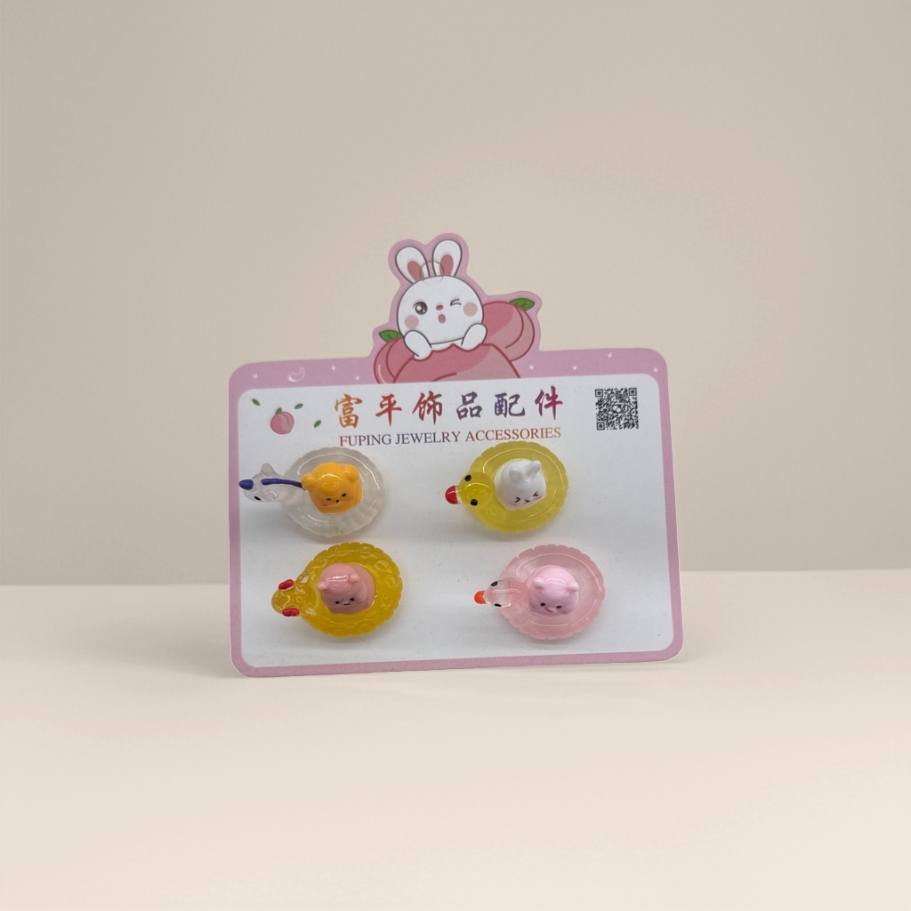粉色卡片四款卡通动物造型发夹