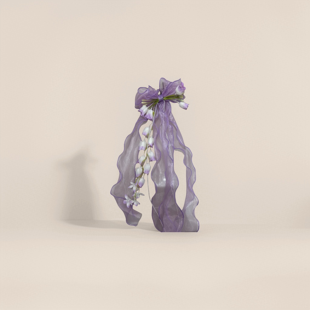 Purple gauze bows decorate children's headwear