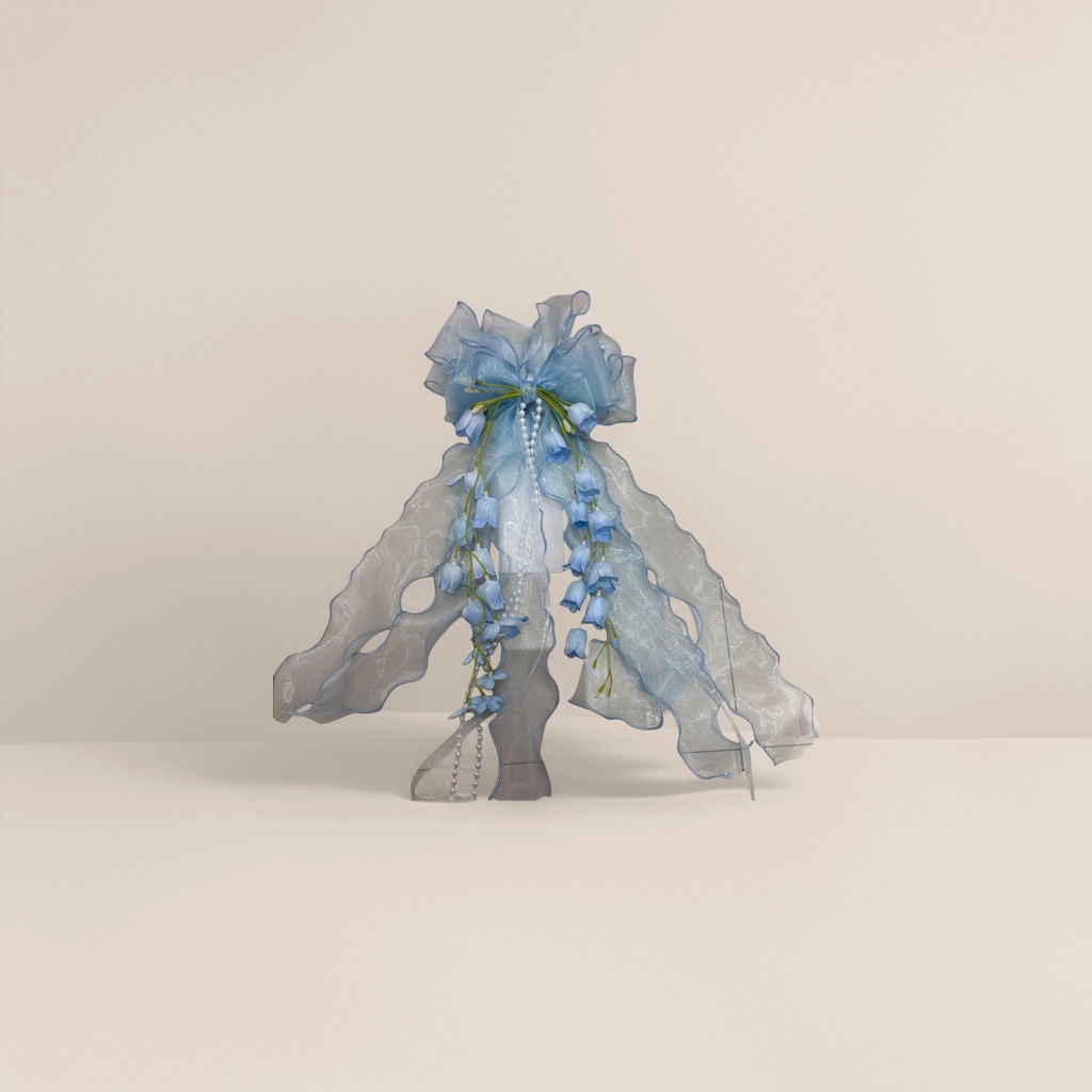 Light blue gauze bow with lily of the valley decoration Specification image