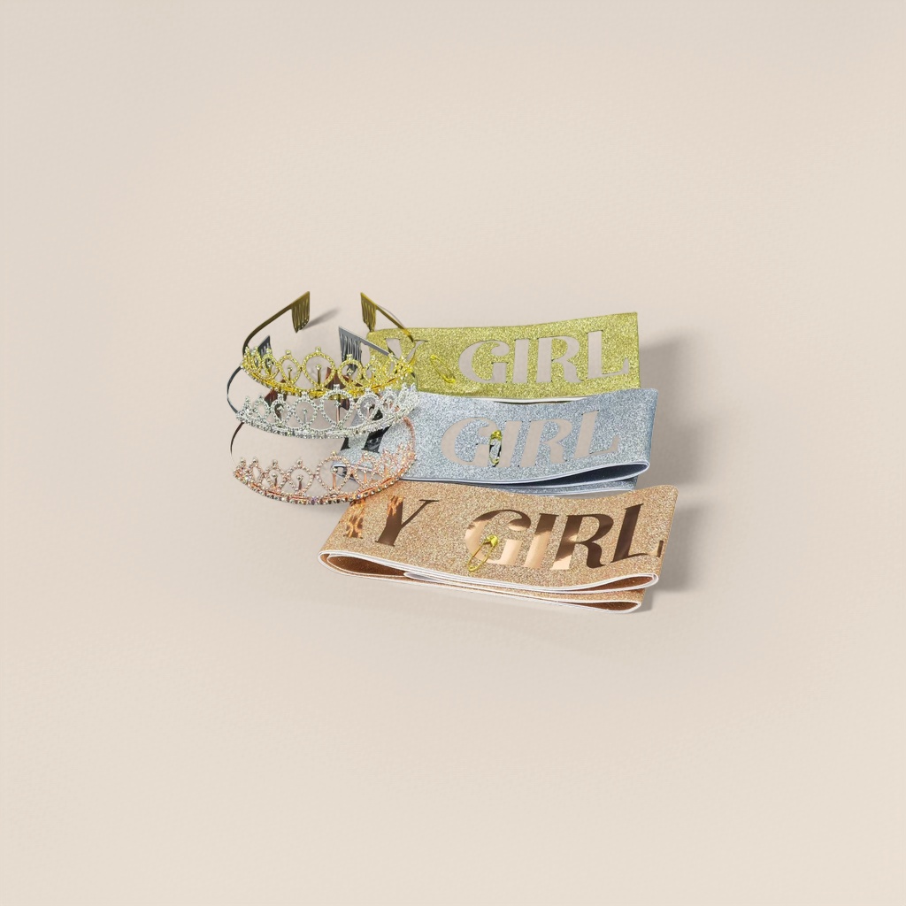 金色银色玫瑰金皇冠亮片GIRL绶带