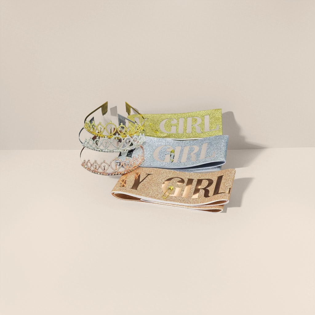 金色、银色、玫瑰金皇冠+亮片“GIRL”绶带细节图