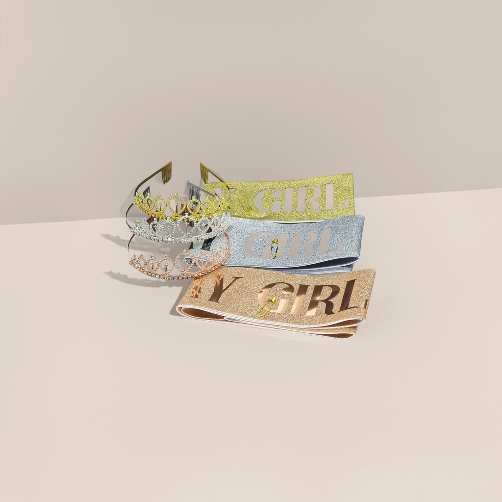 金色、银色、玫瑰金皇冠+亮片“GIRL”绶带产品图