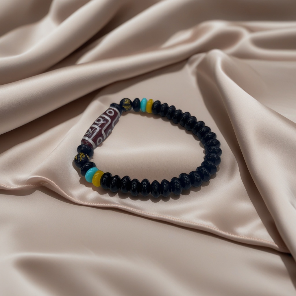 The black beaded bracelet features Tibetan lapis lazuli amber beads in the center details Picture