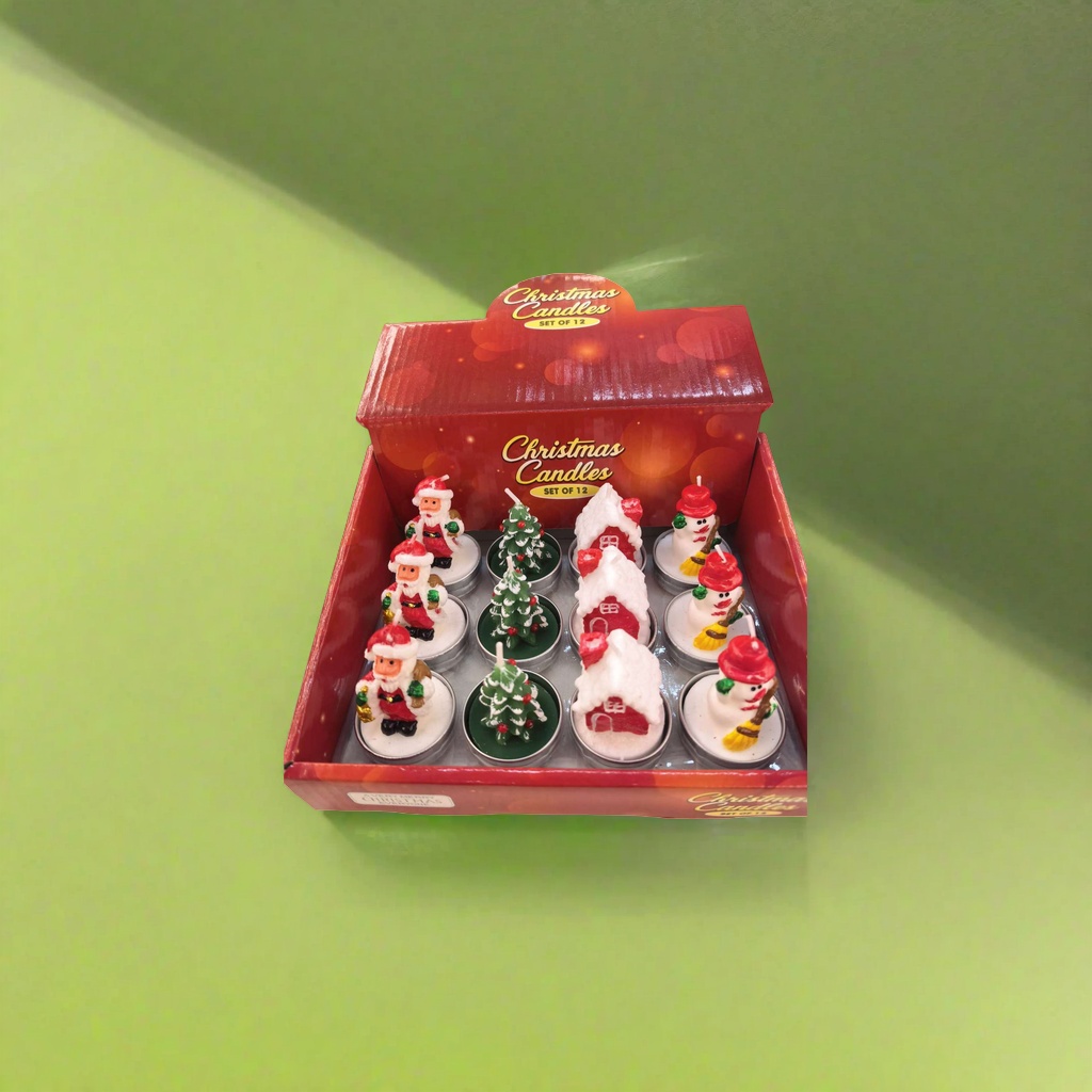 Red Christmas candle gift box: 12 shaped candles, including Santa Claus, Christmas tree, Snow House and snowman Application Scenario