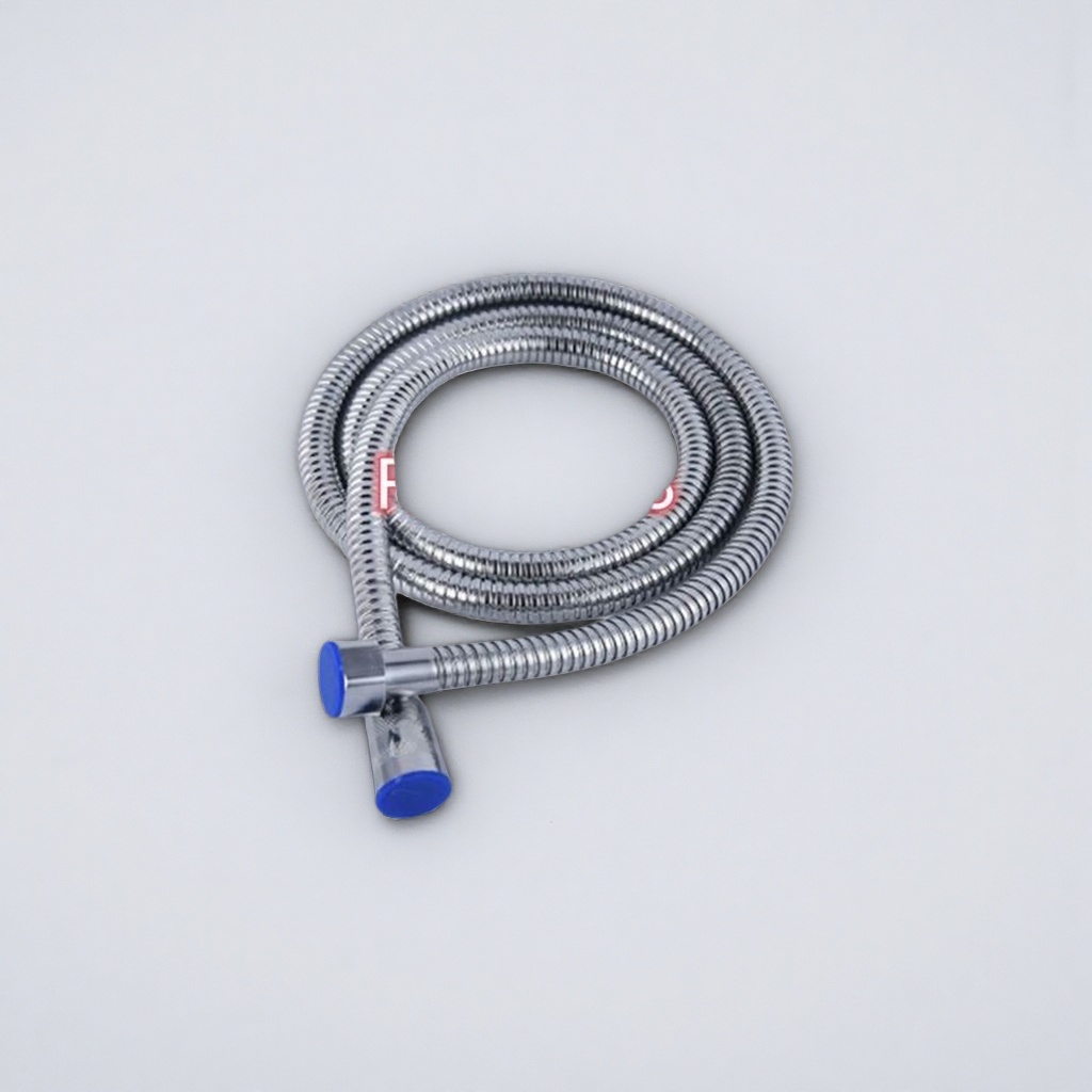 A silver metal hose with blue plastic caps at both ends Application Scenario