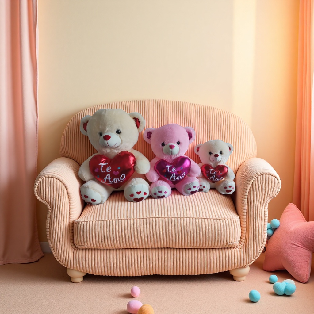 三只抱心泰迪熊毛绒玩具可爱情侣摆件送礼 plush bear