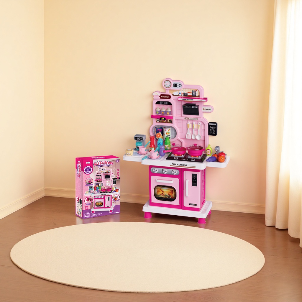 Pink children's kitchen toy set, role-playing simulation kitchenware, educational and early education toys Application Scenario