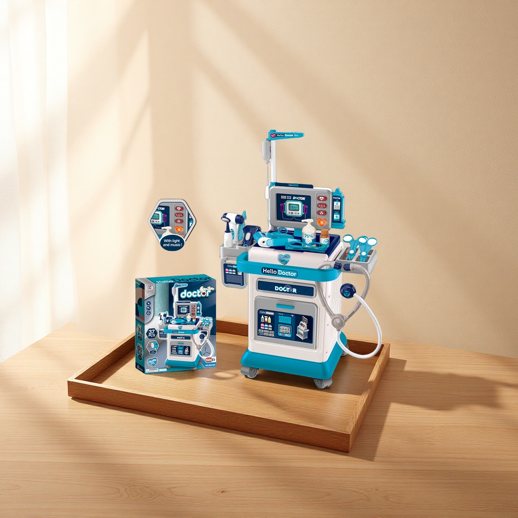 Blue and white medical trolley, a children's toy simulation ambulance Application Scenario