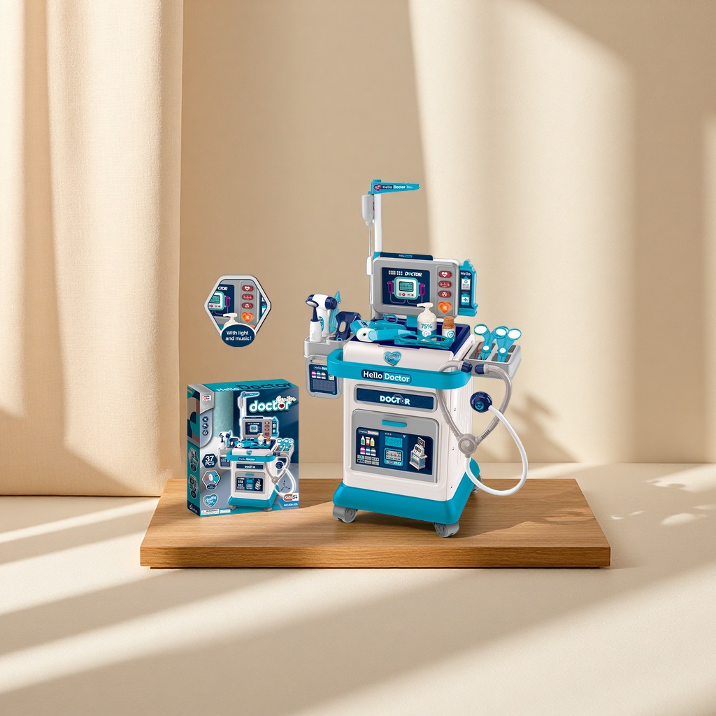 Blue and white medical trolley, a children's toy simulation ambulance