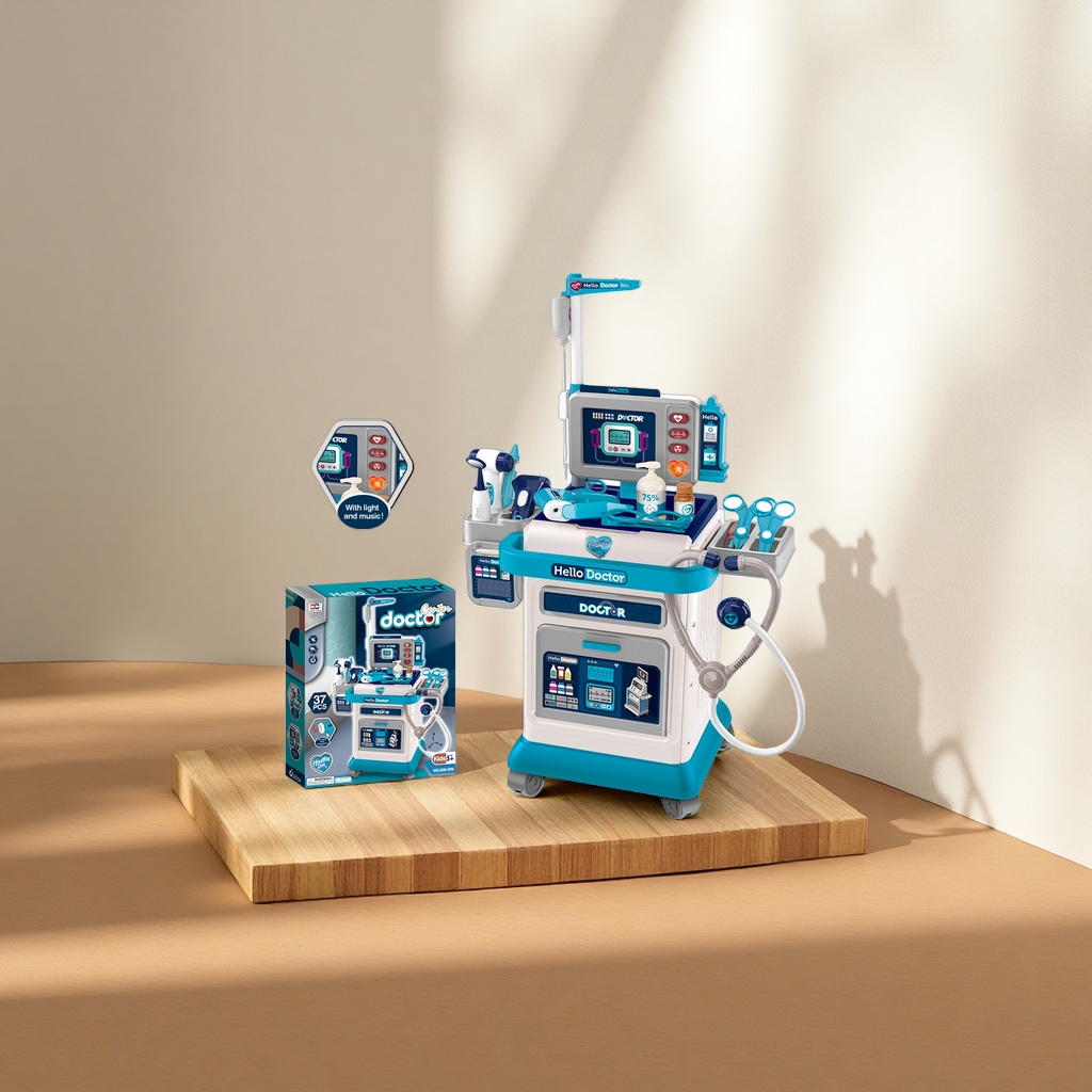 Blue and white medical trolley, a children's toy simulation ambulance details Picture