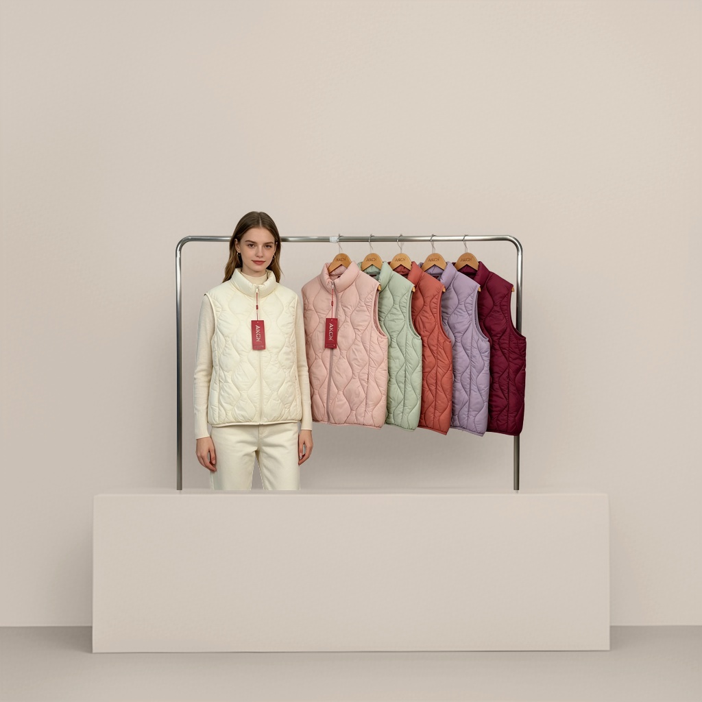 The multi-color diamond-patterned down cotton vest is light, thin and warm for women Specification image