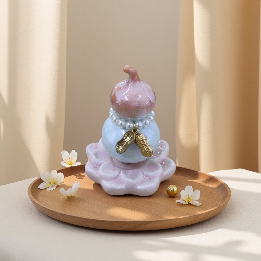 粉色莲花底座葫芦摆件家居风水装饰品