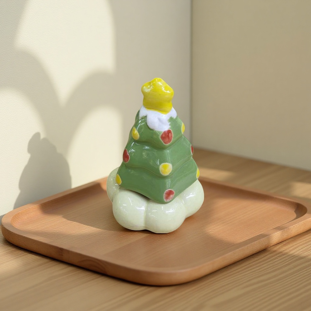 Green Christmas tree-shaped ceramic ornaments for home decoration and festive atmosphere decor details Picture