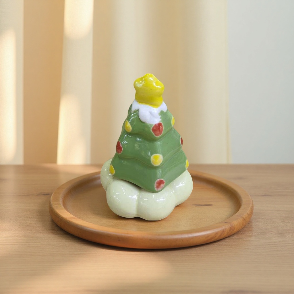 Green Christmas tree-shaped ceramic ornaments for home decoration and festive atmosphere decor Specification image
