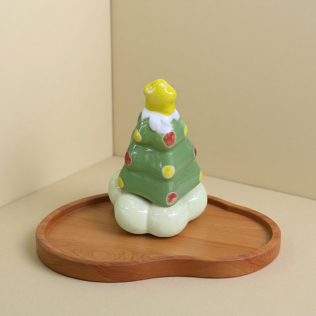 Green Christmas tree-shaped ceramic ornaments for home decoration and festive atmosphere decor Application Scenario