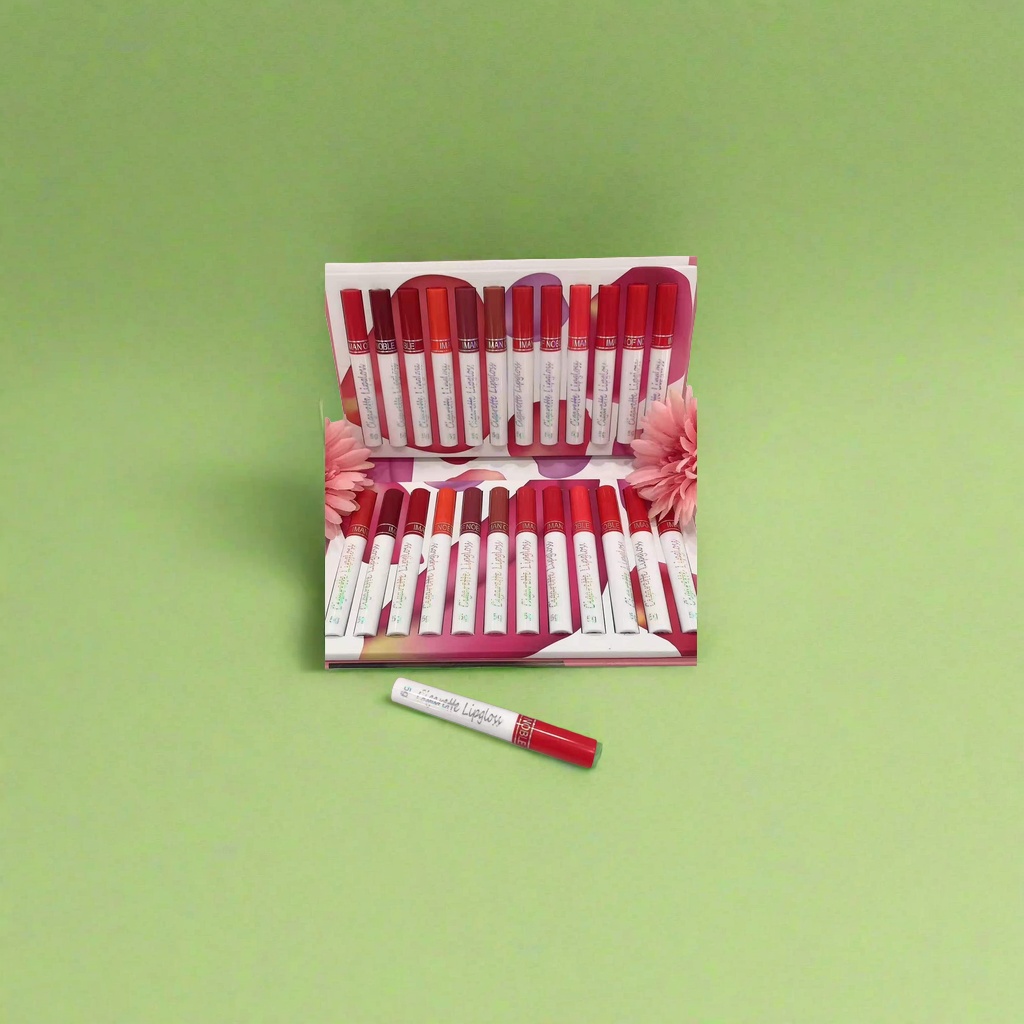 粉色花卉礼盒装Cigarette Lipgloss唇釉套装 白管红盖心形开盒设计 绒布陈列款