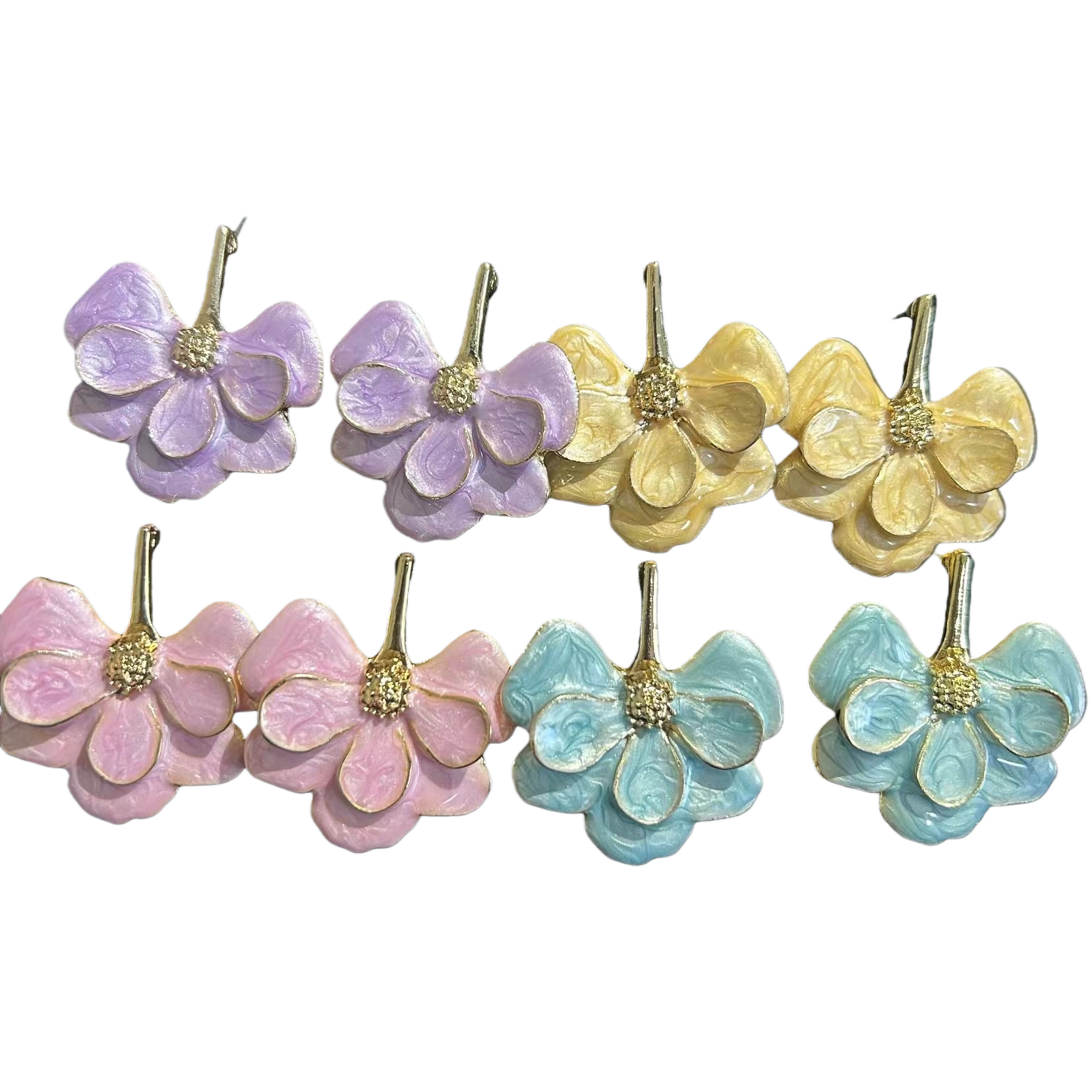 Colorful enamel flower earrings, fashionable and light luxury design earrings for women Item Picture
