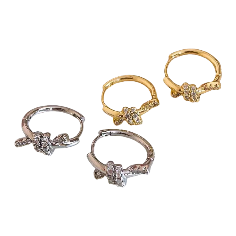 Gold and silver bow diamond-encrusted earrings, fashionable and light luxury women's earrings Item Picture