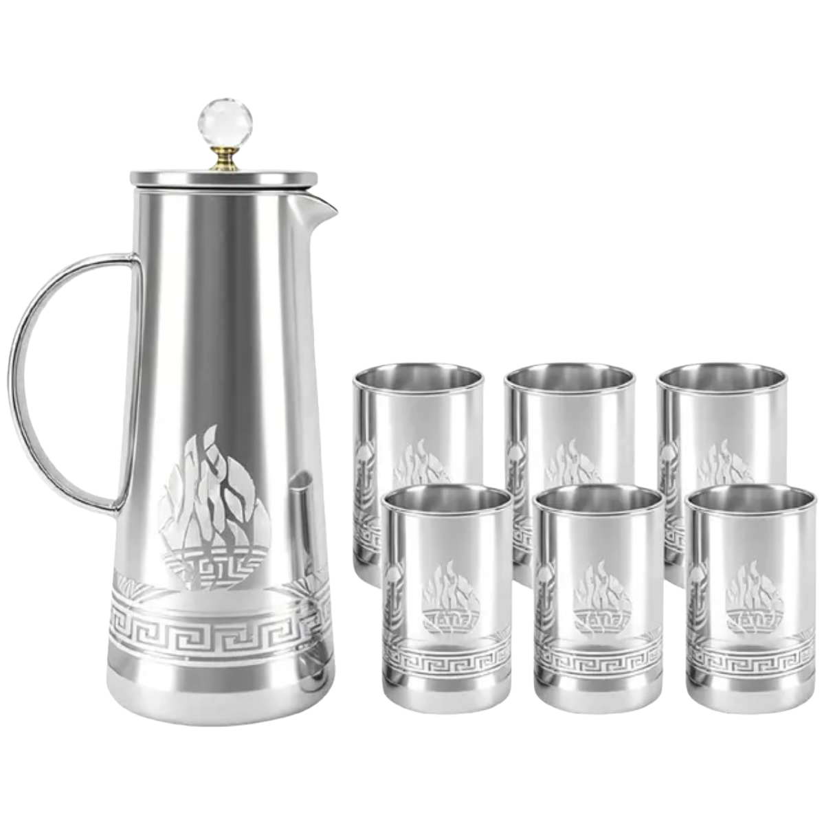 غلاية فضية مع ستة أكواب من أدوات الشاي المنزلية Item Picture