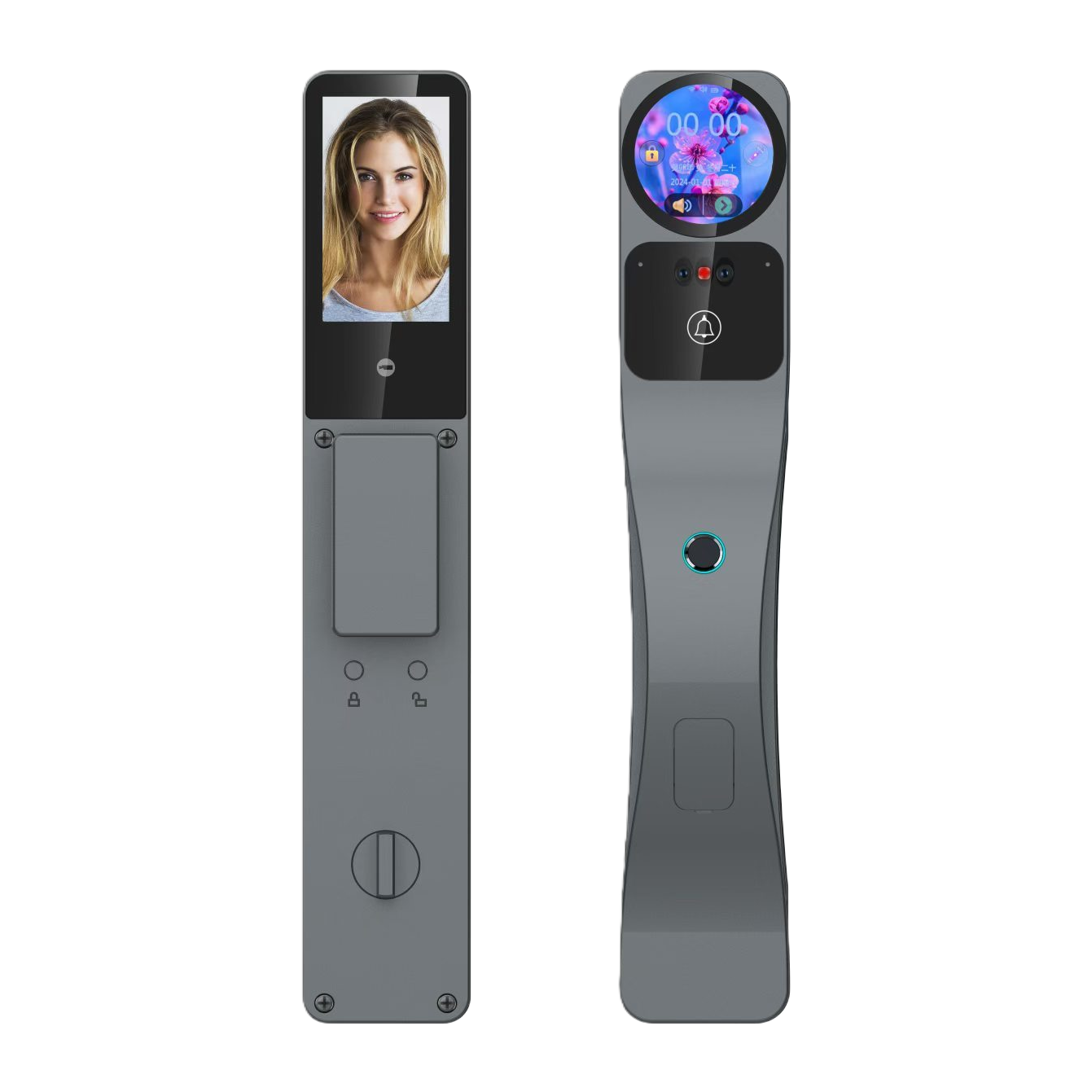 The grey smart door lock, household fingerprint password lock and anti-theft electronic lock support remote control via APP Item Picture