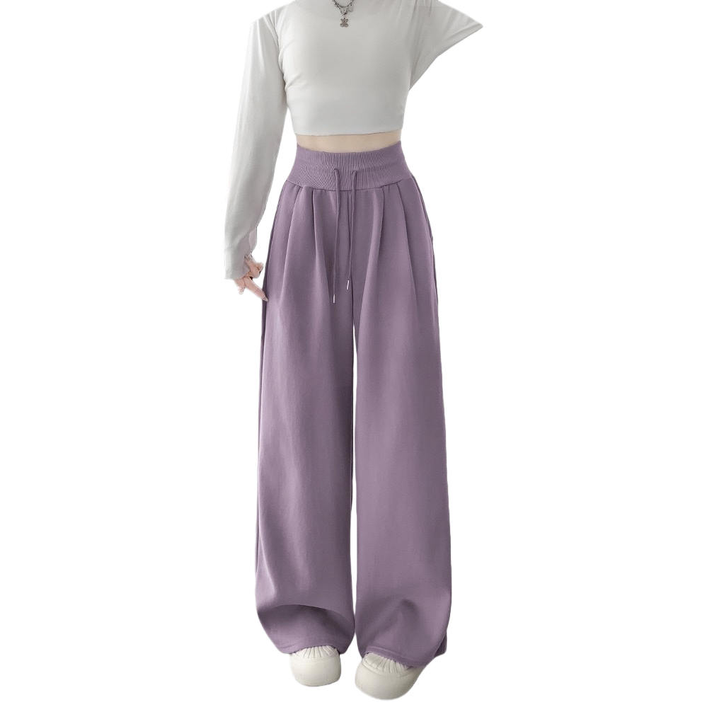 紫色阔腿裤女高腰垂感显瘦休闲裤人物印花 Item Picture