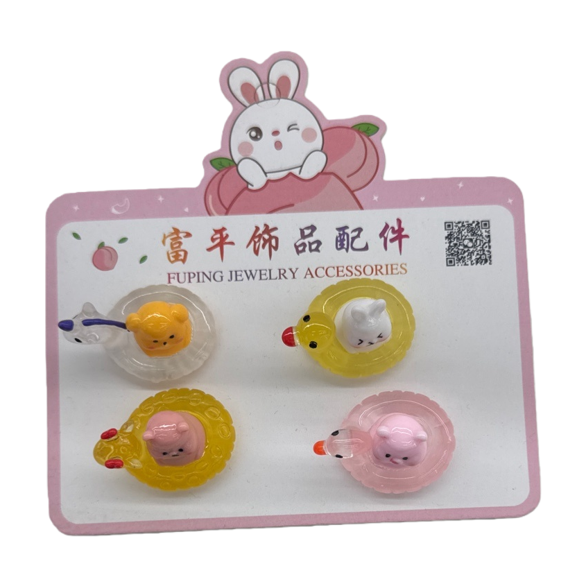 Four pink card cartoon animal-shaped hair clips Item Picture