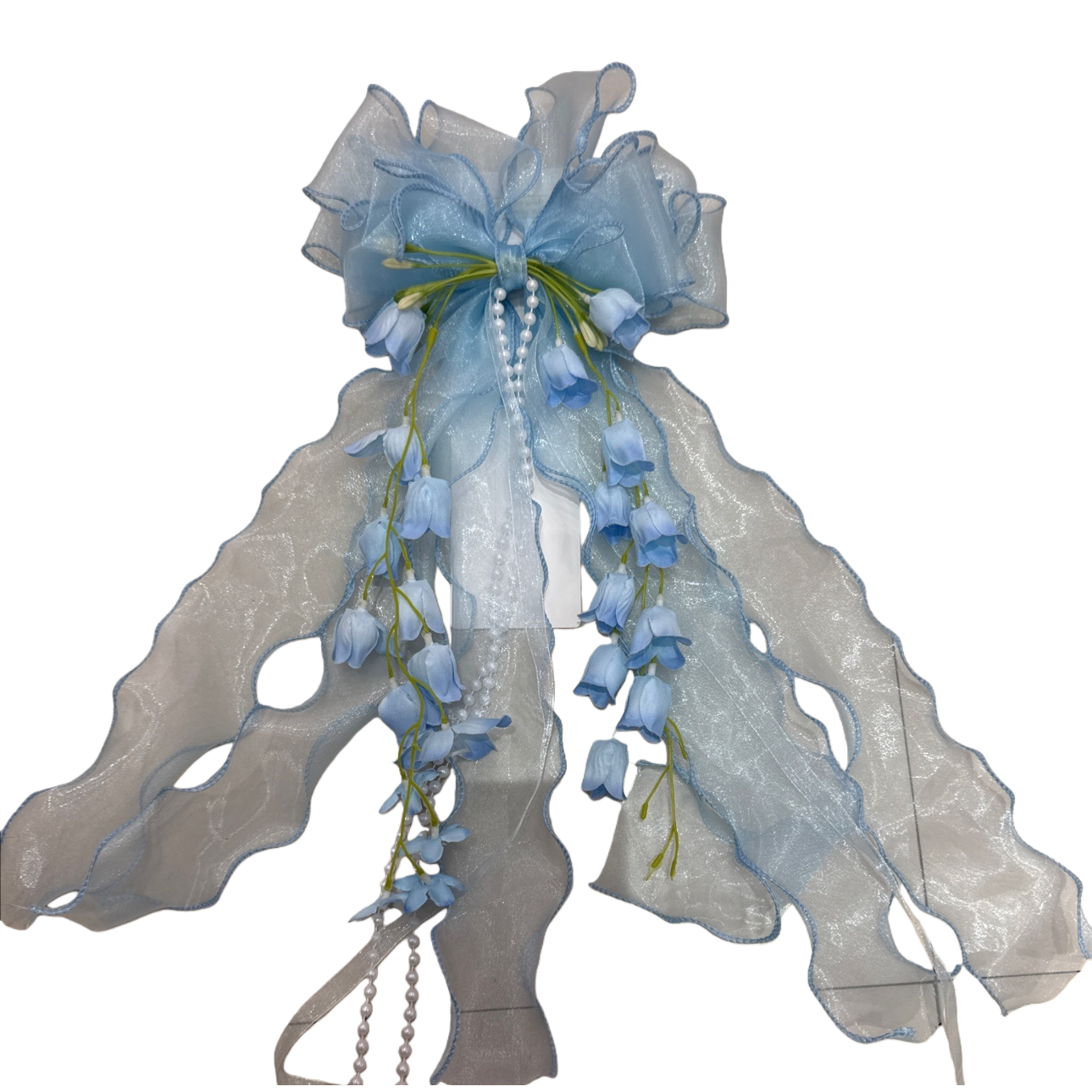 Light blue gauze bow with lily of the valley decoration Item Picture