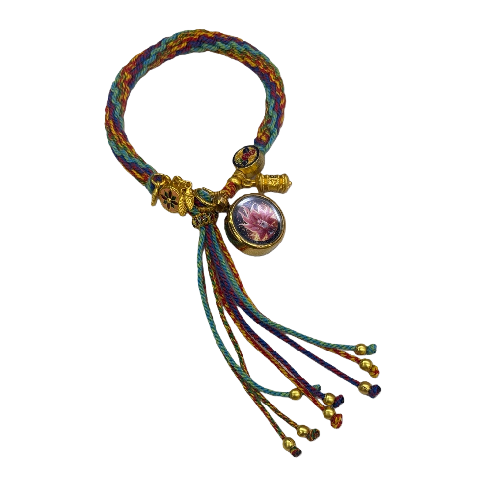 وحبال الحياكة الملونة مع قلادة اللوتس الذهبية والسوار اليدوي المتطابقة بين الرجال والنساء Item Picture