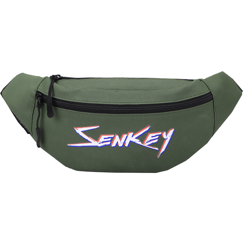 军绿色SENKEY腰包正面红白蓝三色字母印花 Item Picture