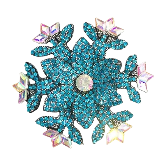 蓝色雪花造型胸针白底实物图