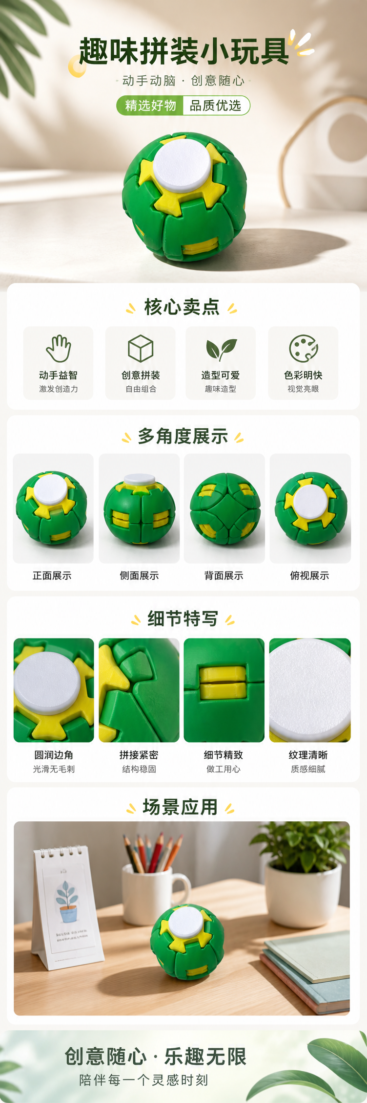 绿色拼接球体带黄色星形结构白色圆形顶盖详情1
