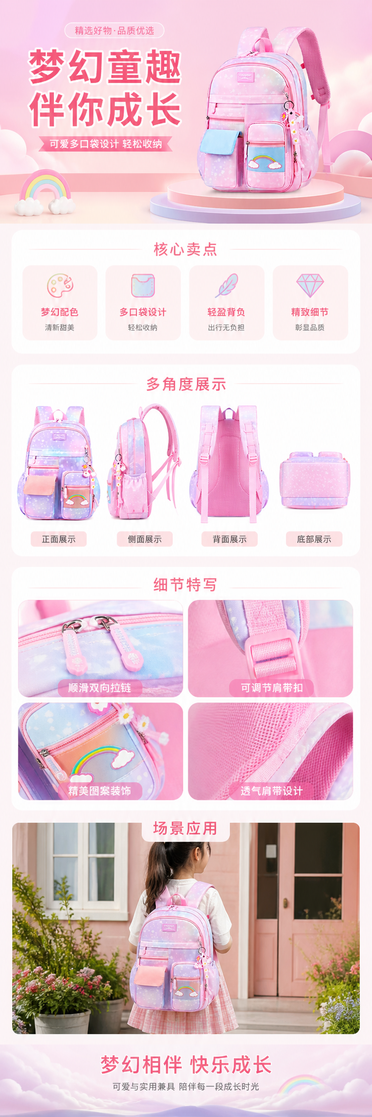 彩色渐变彩虹主题书包学生通勤轻便大容量详情1