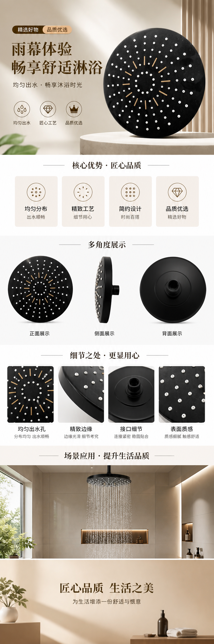 黑色圆形喷头 通用型节水雾化喷嘴 家用园艺清洁配件 pic 1