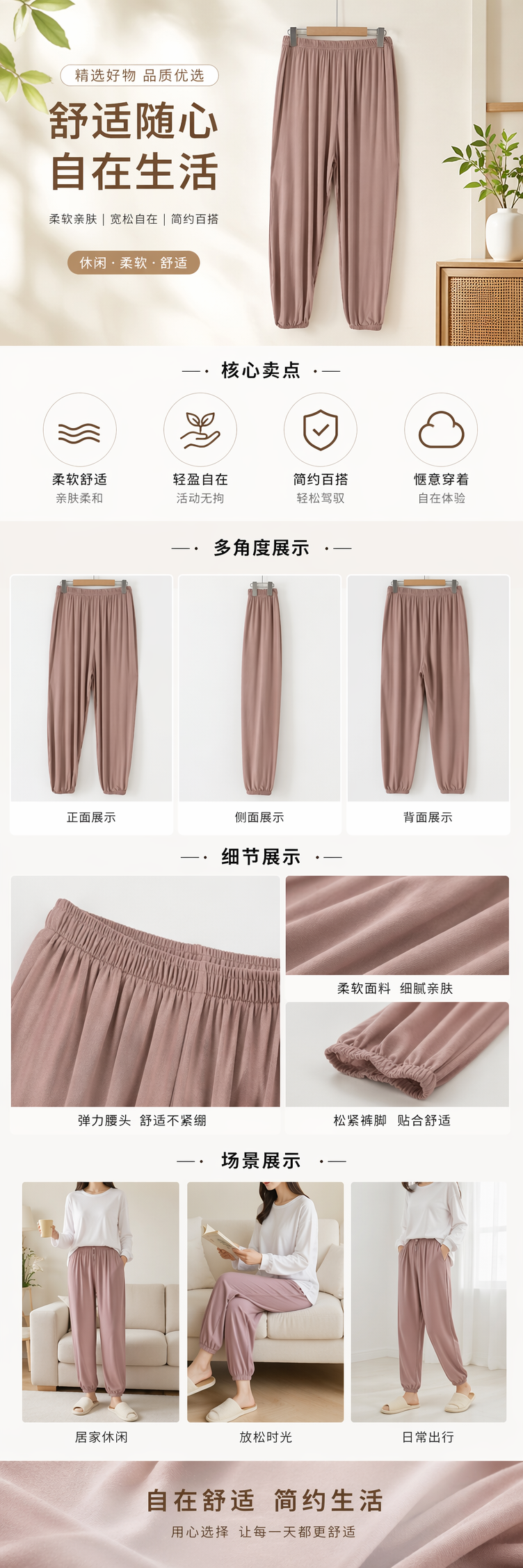 粉色束脚裤 休闲显瘦高腰弹力运动裤 pic 1