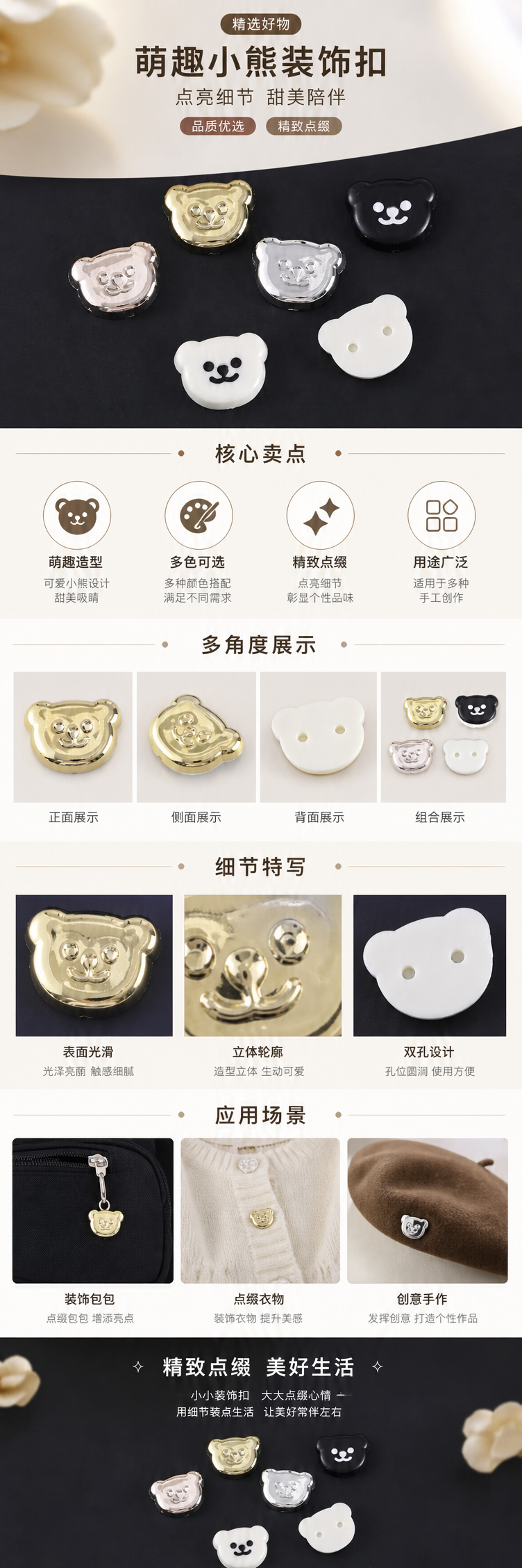 彩色小熊造型纽扣 木质环保可水洗童装辅料详情1