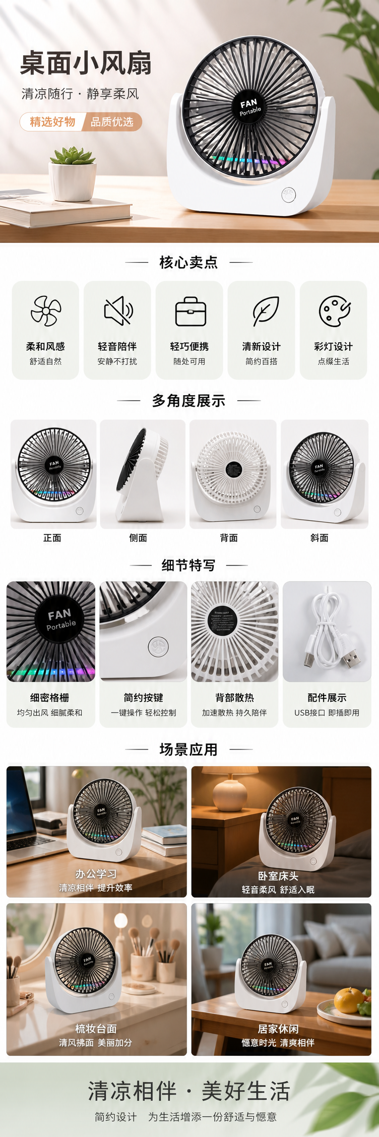 热卖白色桌面小风扇 其他电风扇 迷你静音USB充电式 pic 1