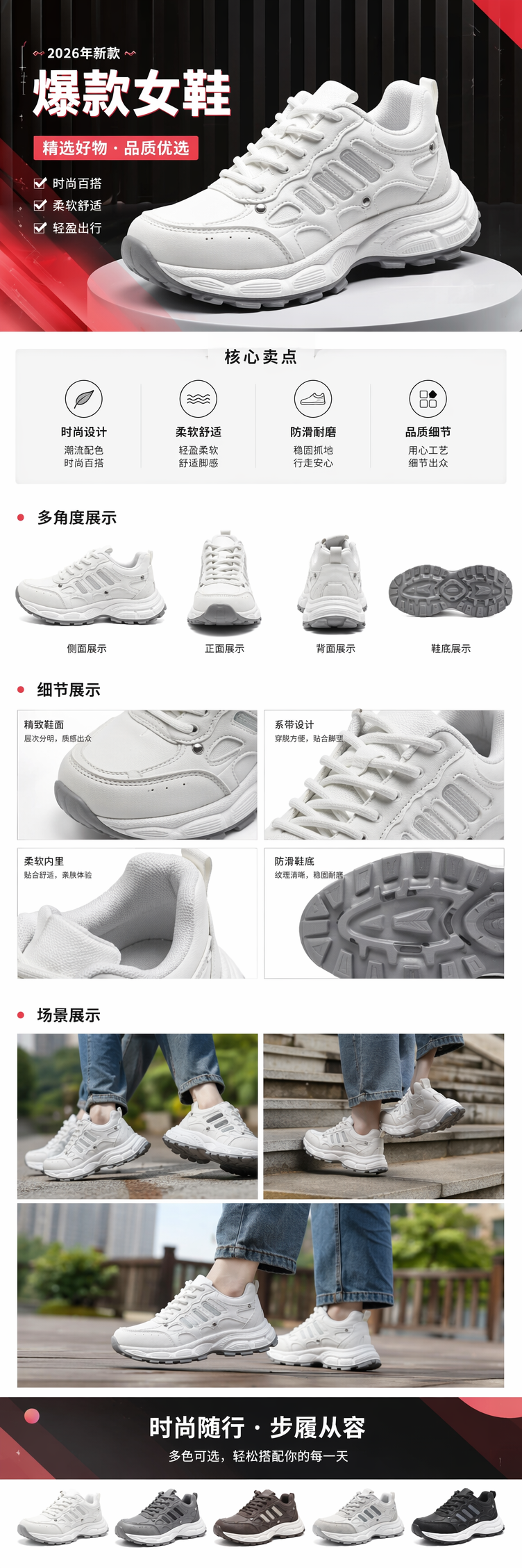 白色深灰棕色浅灰黑色多色可选运动鞋详情1