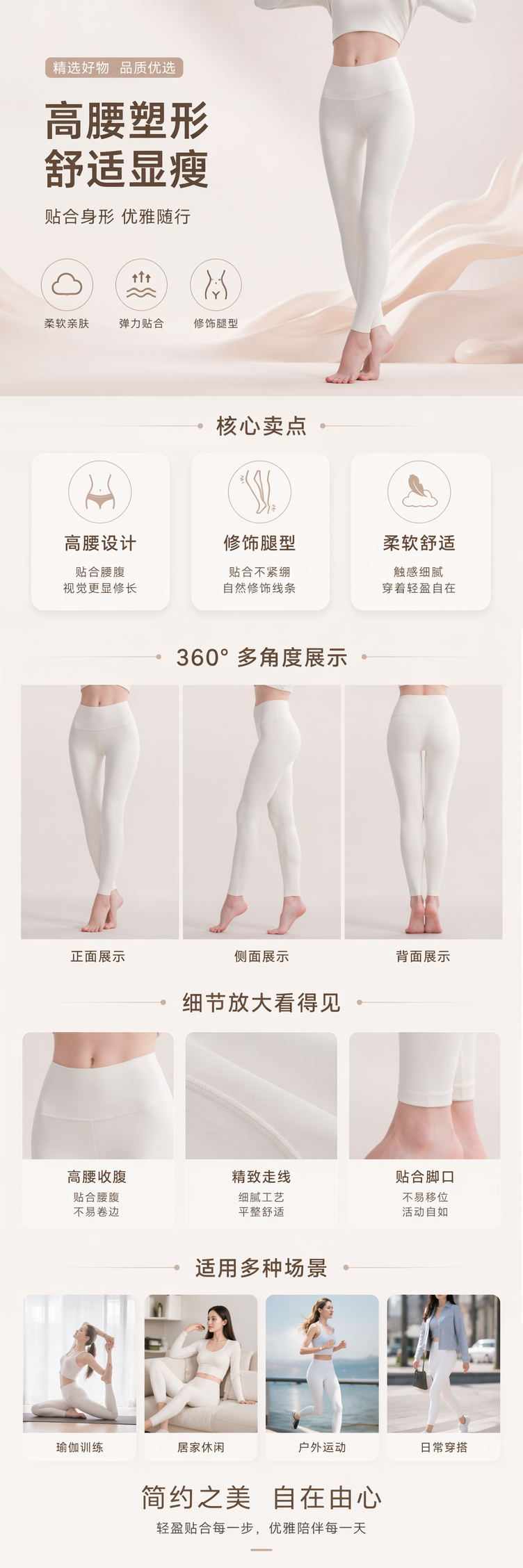 白色高腰瑜伽裤女纯棉排扣打底裤欧美风瑜伽喇叭裤详情1