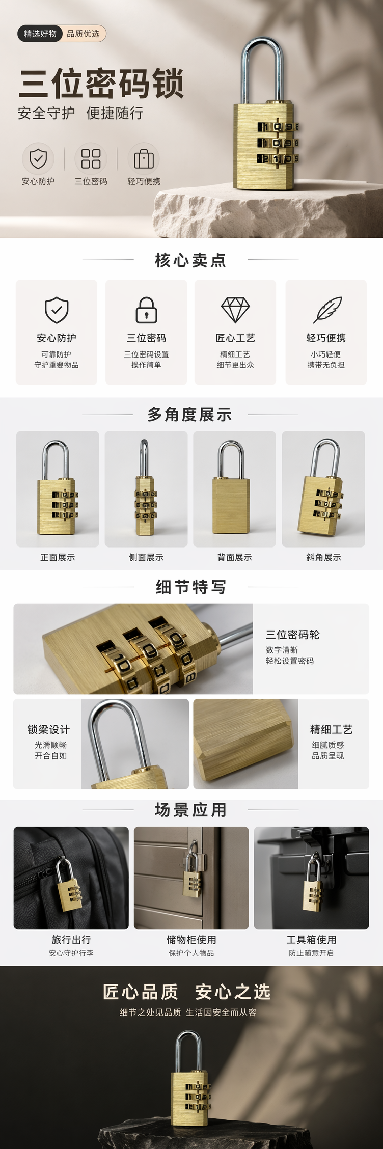 金色黄铜密码锁家用办公保险箱专用 pic 1