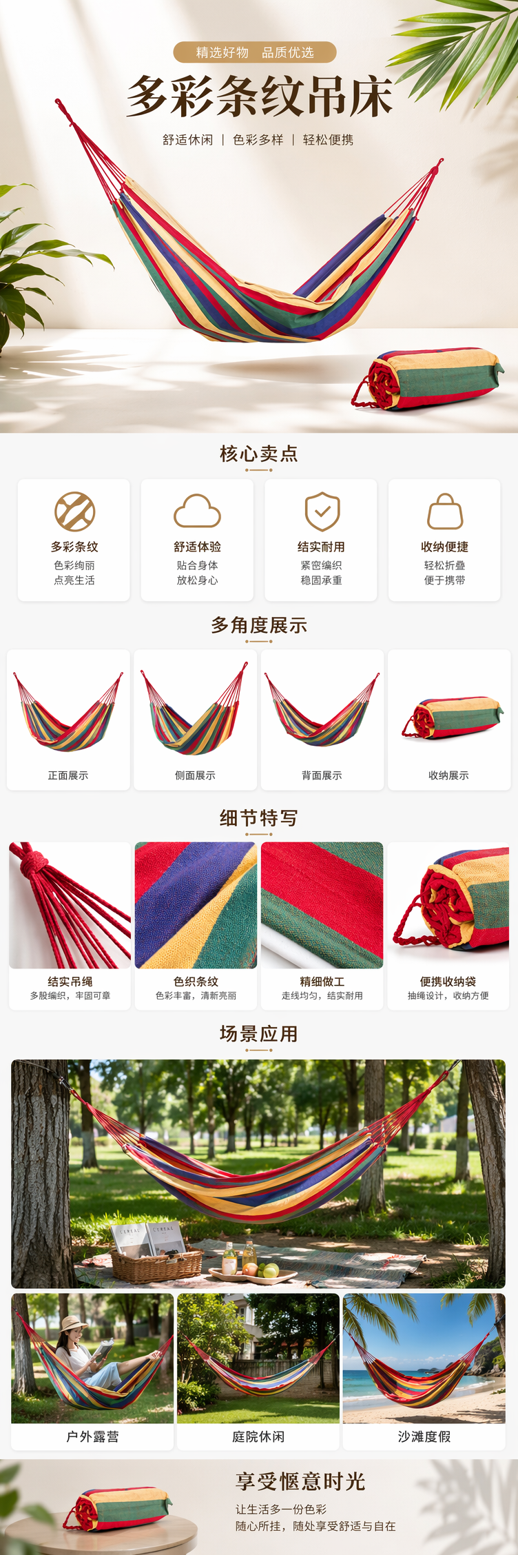 彩色条纹沙滩折叠躺椅单人休闲户外弹簧椅详情1