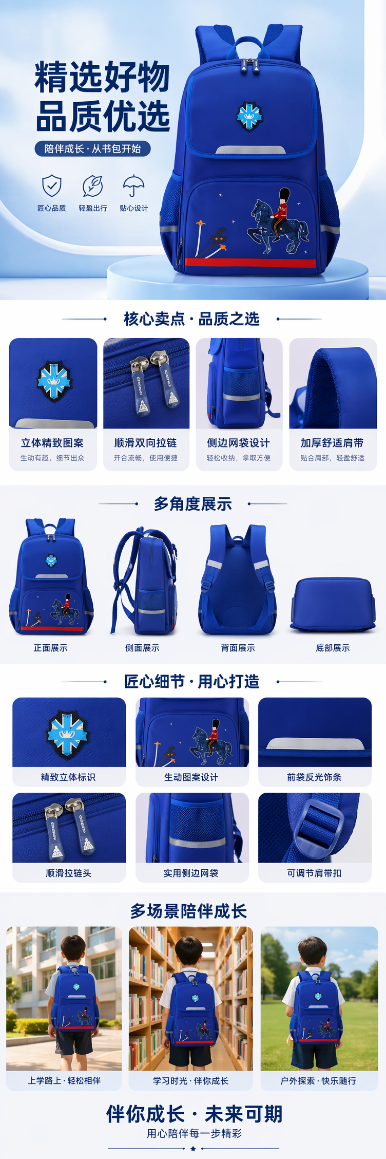 蓝色牛津布书包大容量学生通勤双肩背包详情1