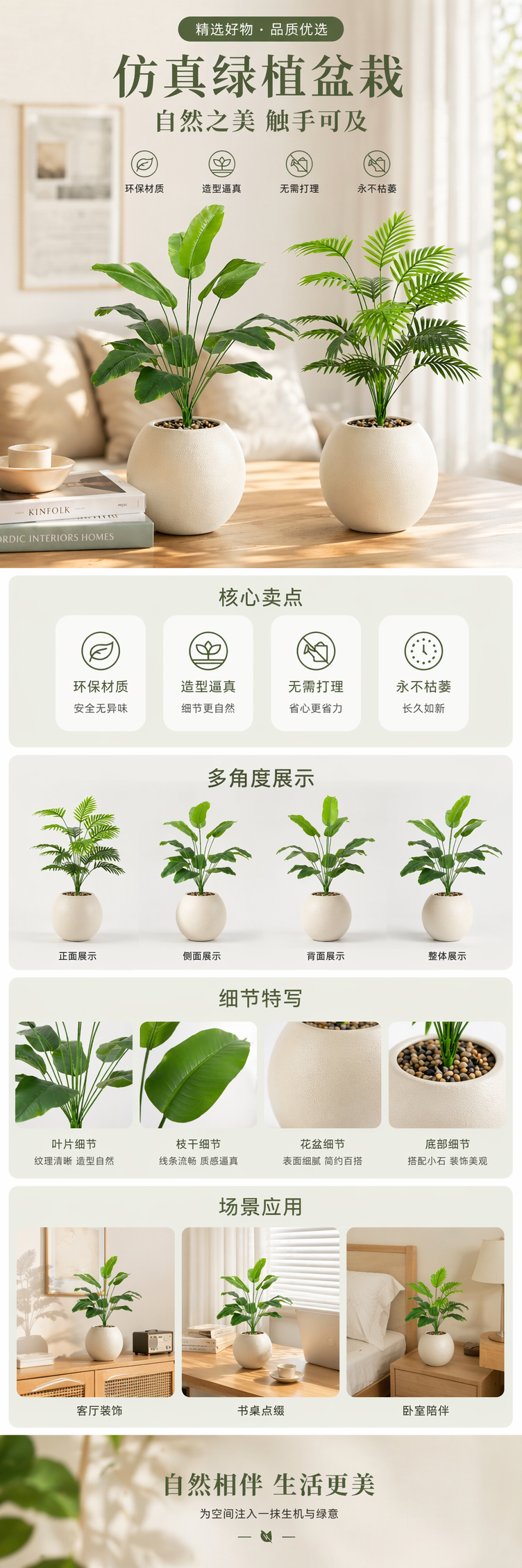 白色花盆搭配仿真绿植套装 客厅阳台装饰摆件详情1