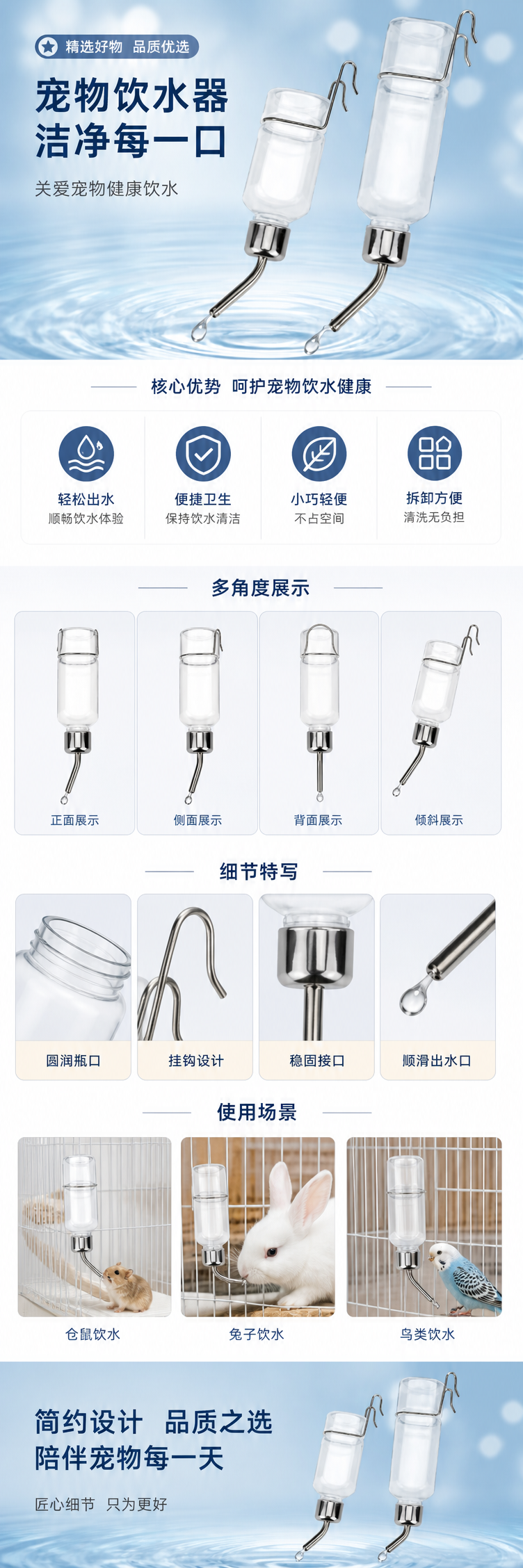不锈钢悬挂式滚珠龙猫饮水器兔子仓鼠宠物自动喂水器饮水机水壶 pic 1
