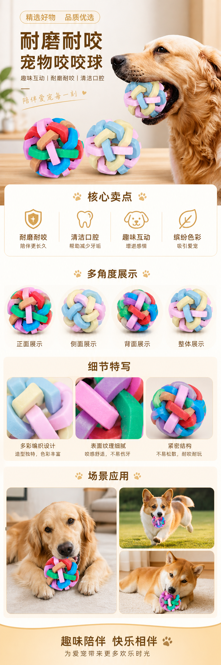 宠物七彩铃铛球TPR编织玩具狗狗弹力球大中小彩虹橡胶耐咬磨牙球 pic 1