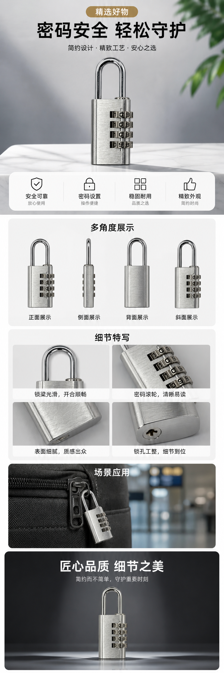 银色密码锁 电子指纹解锁防盗挂锁 家用办公保险箱专用 pic 1