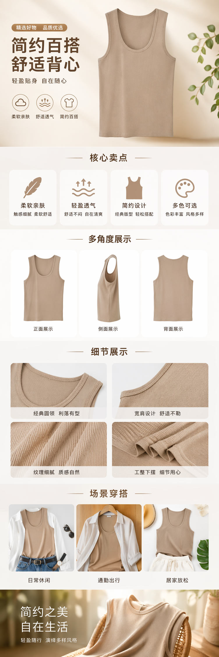 吊带U领背心女夏外穿内搭防走光遮副乳优可丝螺纹棉打底白色上衣100848723 pic 1