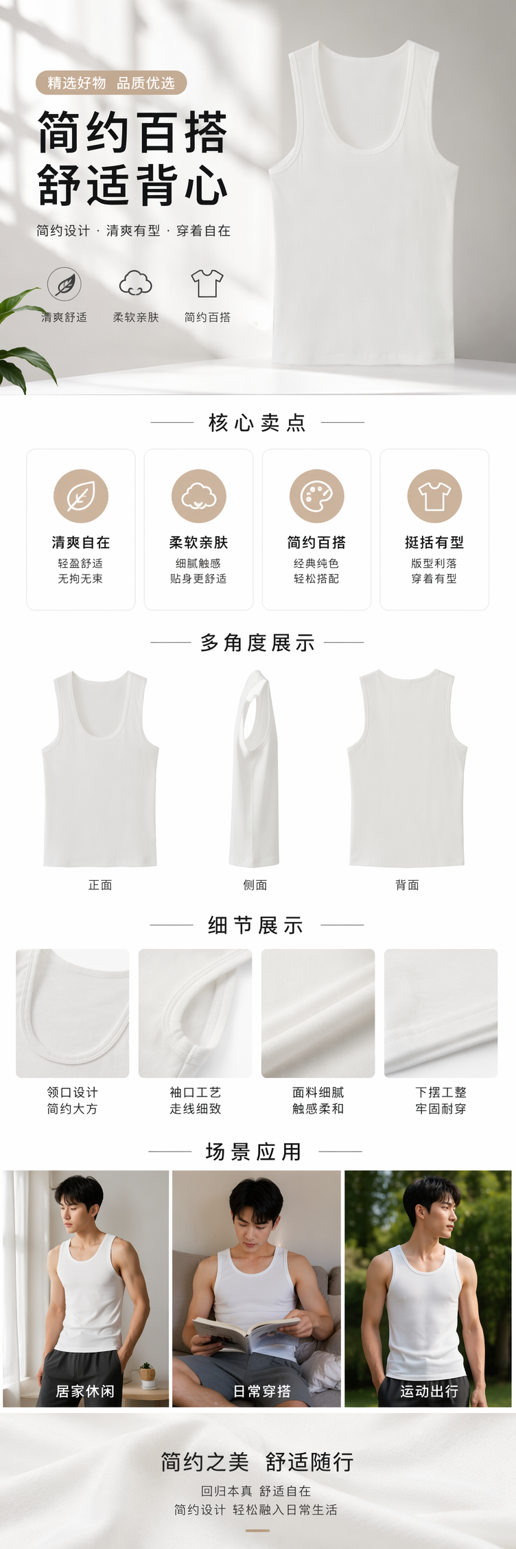 吊带U领背心女夏外穿内搭防走光遮副乳优可丝螺纹棉打底白色上衣 pic 1